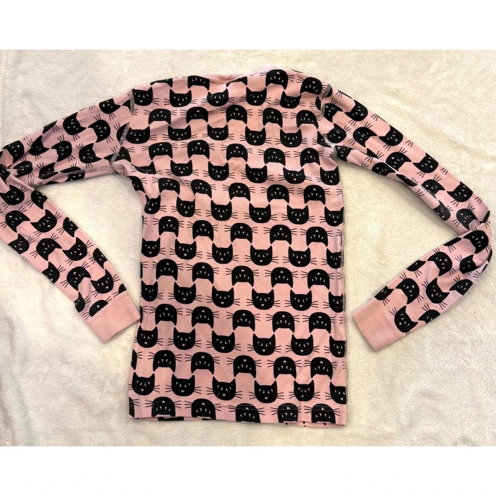 Hanna Andersson Pink Black Cat Face Organic Cotton‎ Pajama Top Kids 160 US 14